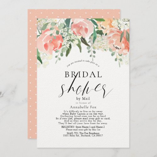 Watercolor Peach Rose Floral Bridal Shower by Mail Invitation