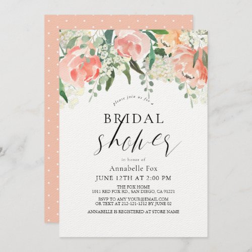 Watercolor Peach Rose Floral Bridal Shower Invitation