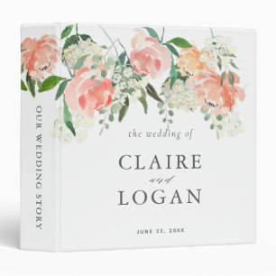 Watercolor Peach Rose Floral Wedding Photo Album 3 Ring Binder