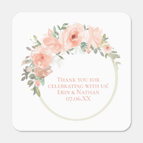 Watercolor Peach Roses Circle Frame Wedding Favors Hand Sanitizer Packet