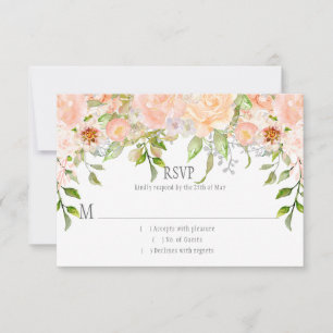Watercolor Peach Roses Greenery   Dots Overlay RSVP Card