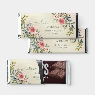 Watercolor Peach Roses Wedding Thank You Hershey Bar Favors