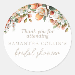 Watercolor Peach Sage Green Floral Bridal Shower Classic Round Sticker