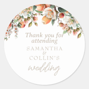 Watercolor Peach Sage Green Floral Wedding Classic Round Sticker