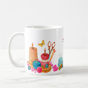 Watercolor peach sewing tools custom name coffee mug