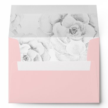 watercolor peach  succulent liner wedding envelope