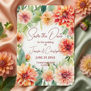 Watercolor Peach & Terracotta Orange Dahlia Floral Save The Date