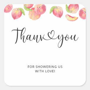 Watercolor peach thank you square sticker