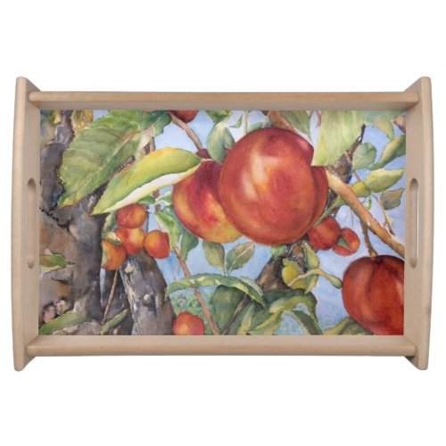 Watercolor Peach Tree Orchard Fruit Harvest  Serving Tray