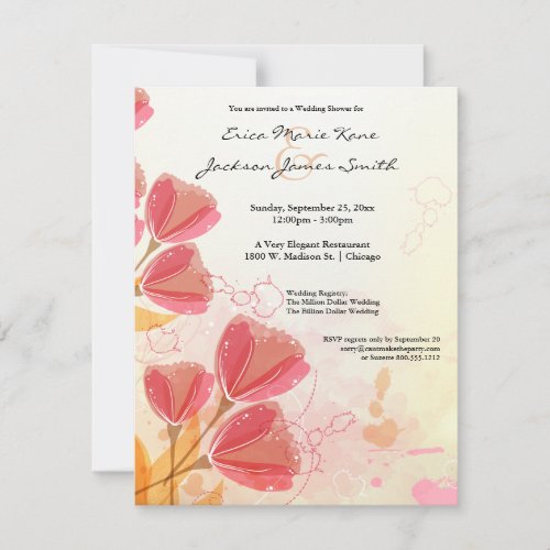 Watercolor Peach Tulip Wedding Shower Invite