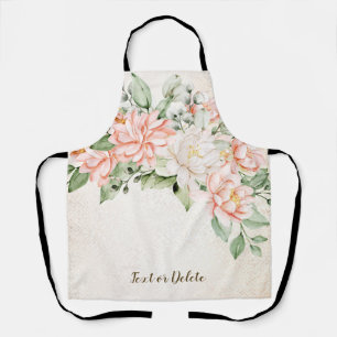 Watercolor Peach White Flowers Elegant Apron