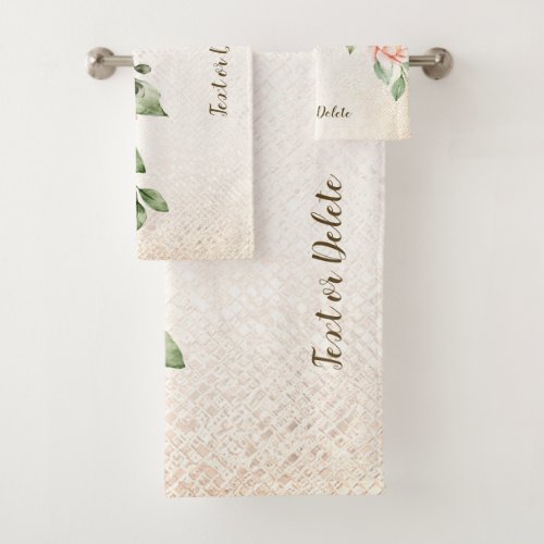 Watercolor Peach White Flowers Elegant Bath Towel Set