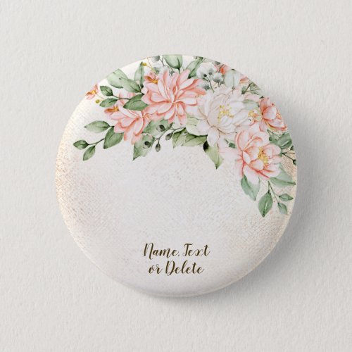 Watercolor Peach White Flowers Elegant Button