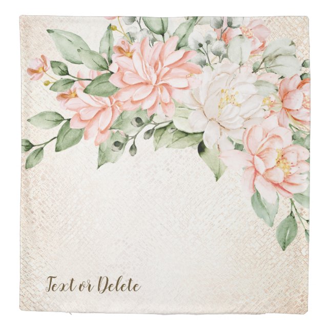 Watercolor Peach White Flowers Elegant Duvet Cover (Back)