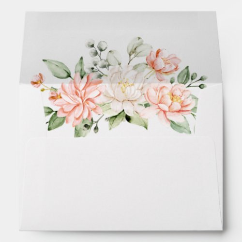 Watercolor Peach White Flowers Elegant Envelope