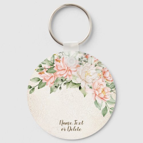 Watercolor Peach White Flowers Elegant Keychain