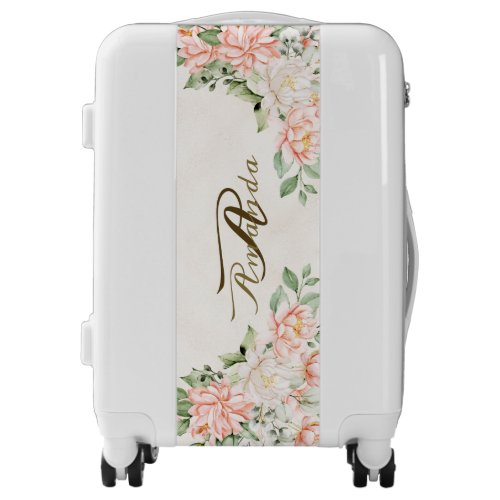 Watercolor Peach White Flowers Elegant Luggage