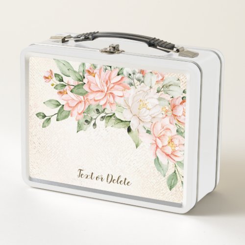 Watercolor Peach White Flowers Elegant Metal Lunch Box