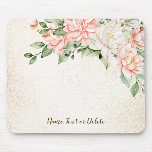 Watercolor Peach White Flowers Elegant Mouse Pad