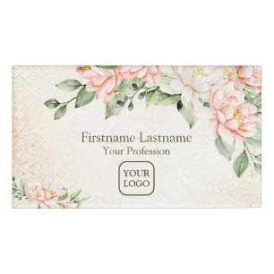 Watercolor Peach White Flowers Elegant Name Tag