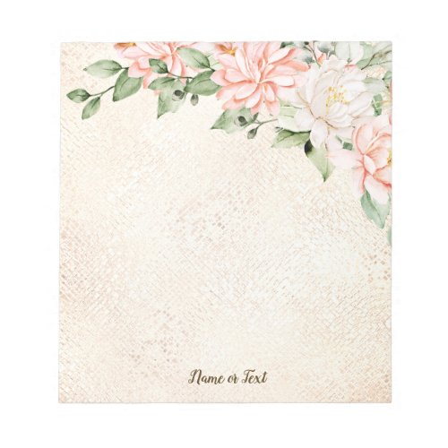 Watercolor Peach White Flowers Elegant Notepad