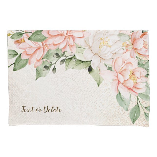 Watercolor Peach White Flowers Elegant Pillow Case (Front)