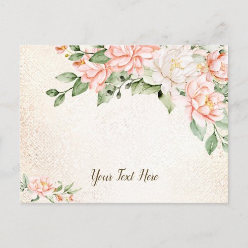 Watercolor Peach White Flowers Elegant Postcard