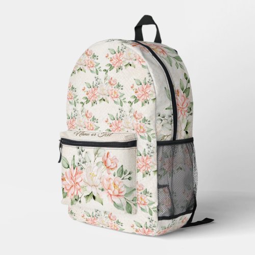 Watercolor Peach White Flowers Elegant Printed Backpack