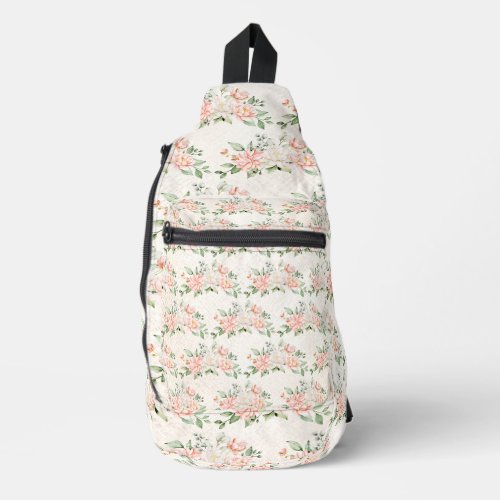 Watercolor Peach White Flowers Elegant Sling Bag