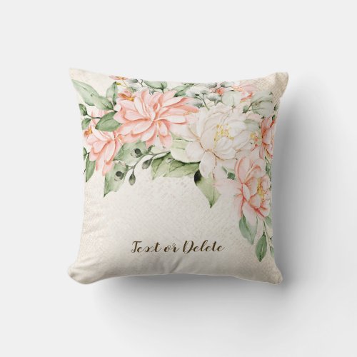 Watercolor Peach White Flowers Elegant Throw Pillow