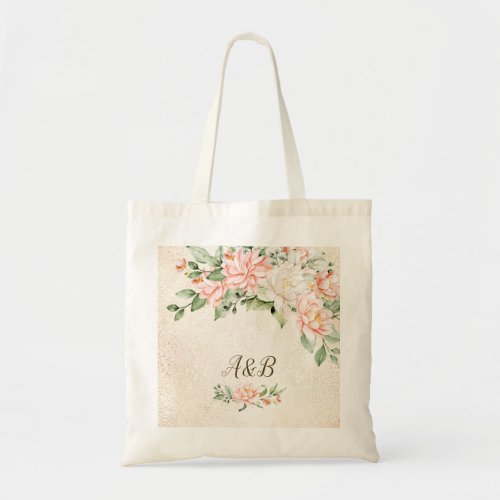 Watercolor Peach White Flowers Elegant Tote Bag