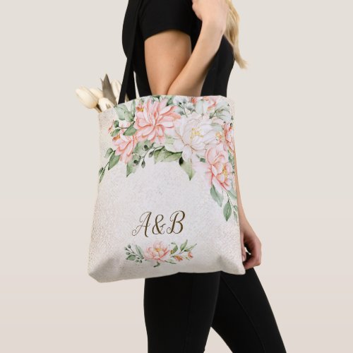 Watercolor Peach White Flowers Elegant Tote Bag
