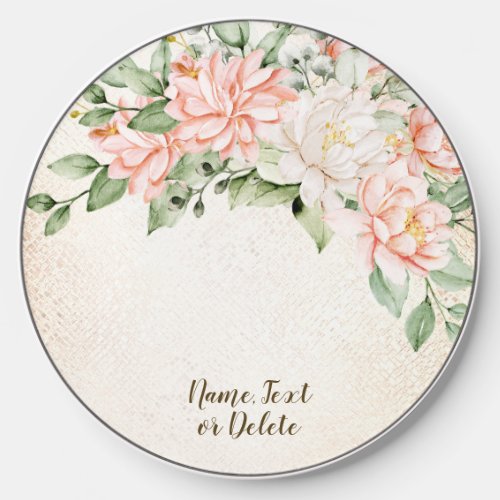 Watercolor Peach White Flowers Elegant Wireless Charger