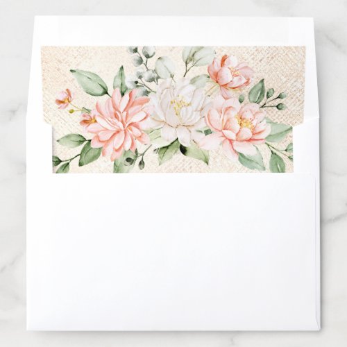 Watercolor Peach White Flowers Rustic Elegant Envelope Liner