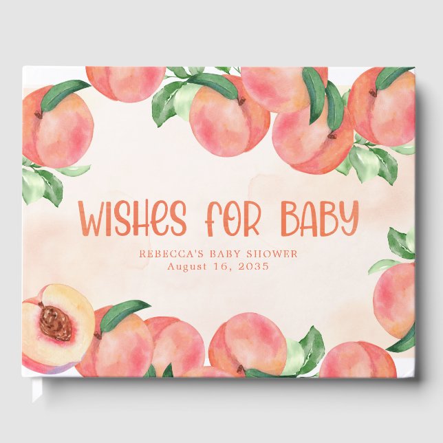 Watercolor Peach Wishes for Baby Guest Book (Front)
