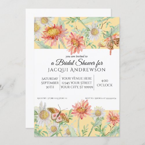 Watercolor Peach Yellow White Floral Bridal Shower Invitation