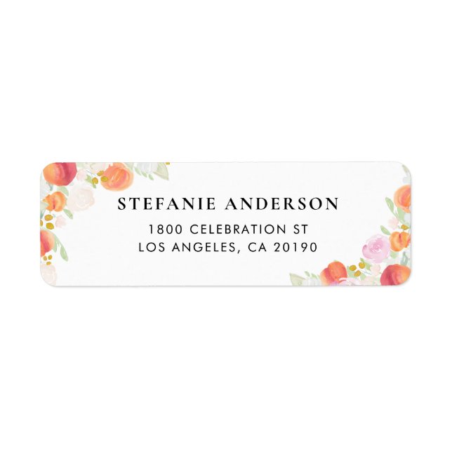 Watercolor Peaches and Flowers Personalized Label (Front)