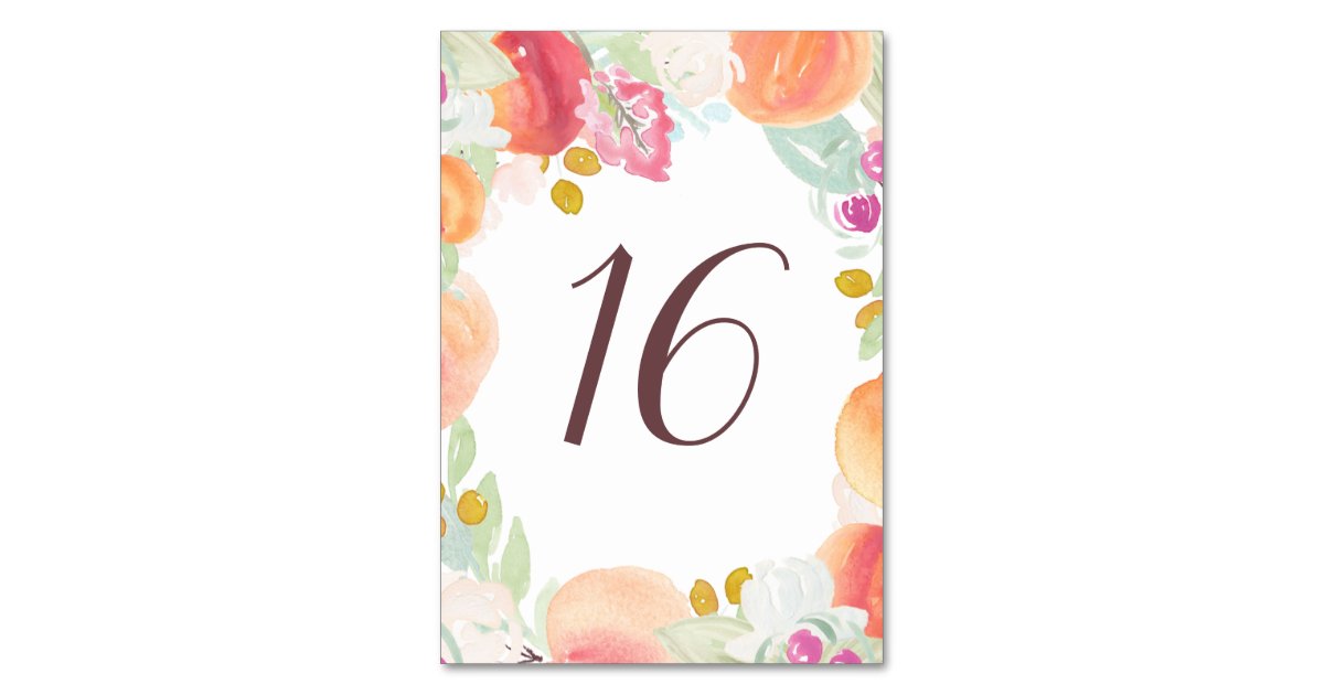 Watercolor Peaches and Flowers Table Numbers Zazzle