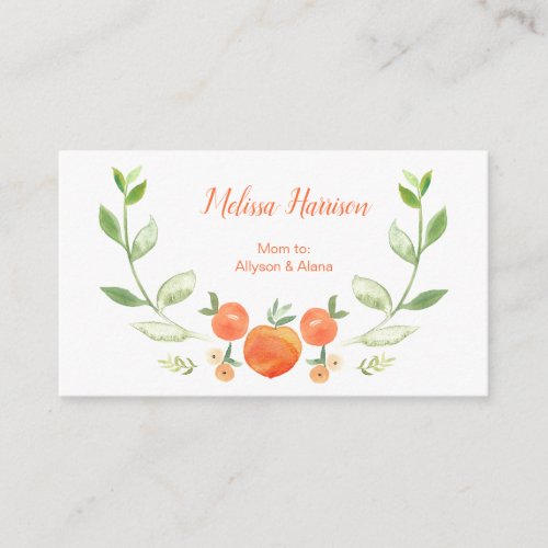 Watercolor Peaches and Greenery Mommy Calling Card
