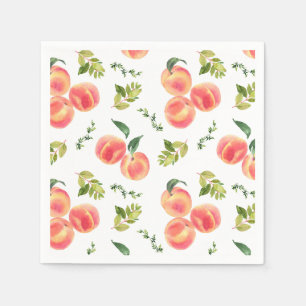 Watercolor Peaches and Greenery Summer Party Napkins