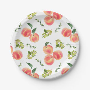 Watercolor Peaches and Greenery Summer Party Paper Plates