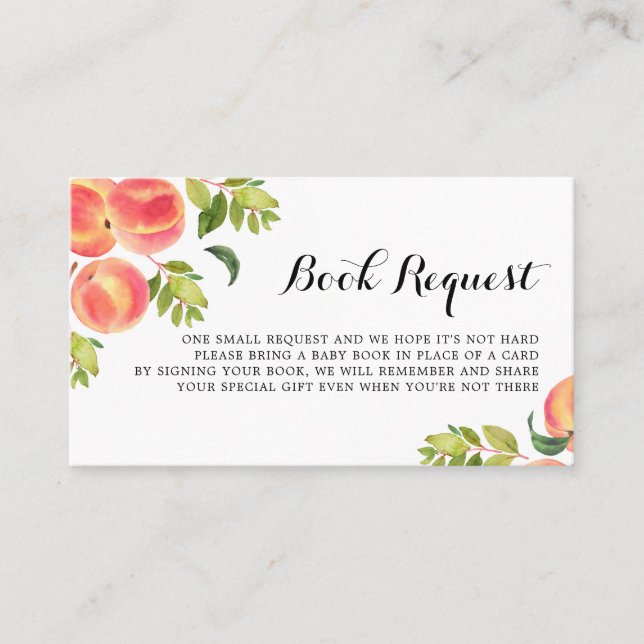 Watercolor Peaches Baby Shower Book Request Card (Front)