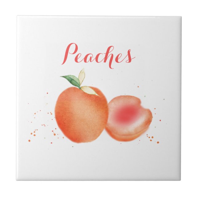 Watercolor Peaches Ceramic Tile (Front)