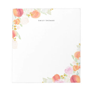 Watercolor Peaches Floral Personalized Notepad