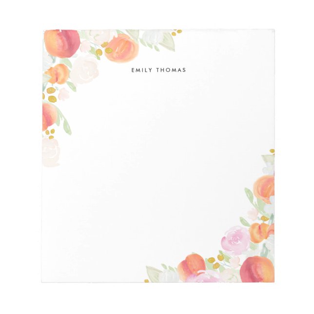 Watercolor Peaches Floral Personalized Notepad (Front)