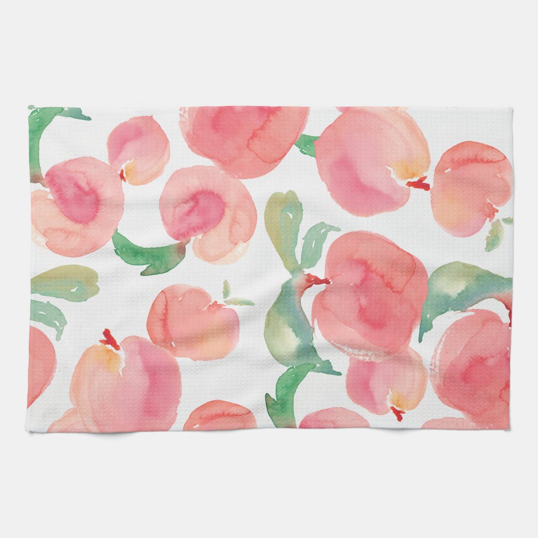 Watercolor Peaches Kitchen Towel | Zazzle