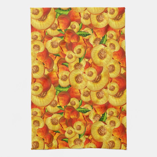 Watercolor Peaches Kitchen Towel (Vertical)