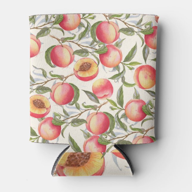 Watercolor peaches, seamless floral pattern. can cooler (Front)