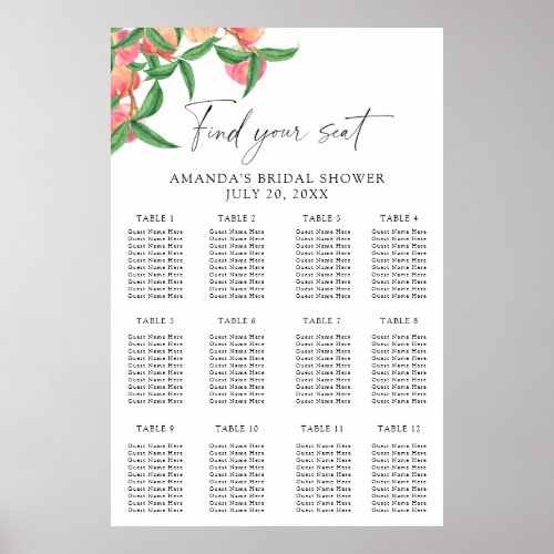 Watercolor peaches seating chart