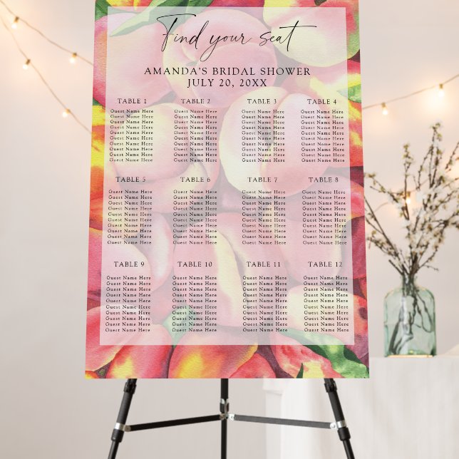 Watercolor peaches seating chart foam board (In Situ (Stand))